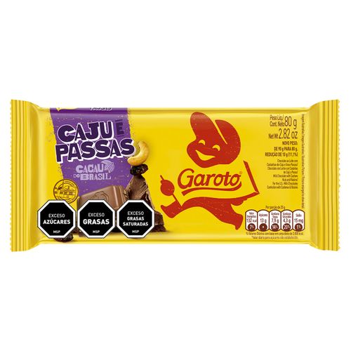 Chocolate Garoto Tableta Jumbo Castañas/Pasas 80Gr