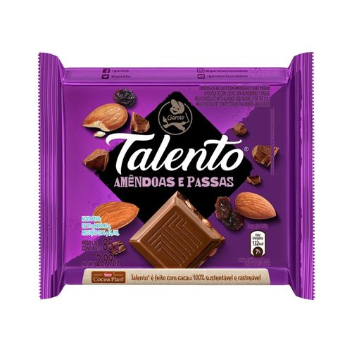 Chocolate Garoto Talento Almendras Y Pasas 85Gr