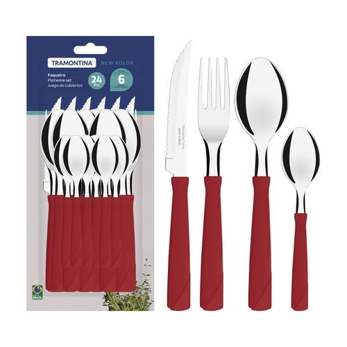 JUEGO CUBIERTOS TRAMONTINA NEW KOLOR ROJO 24PZAS