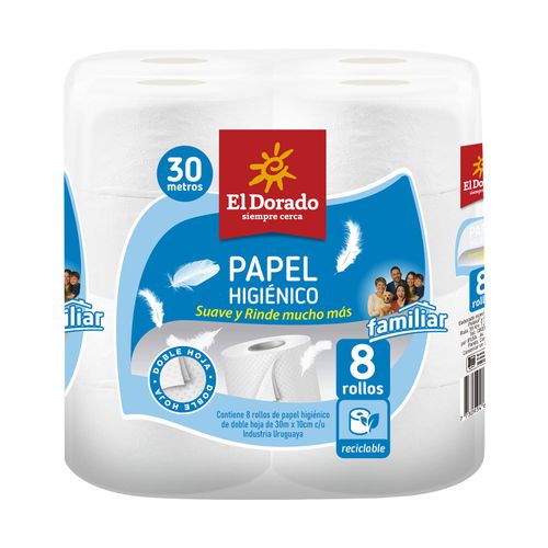 PAPEL HIGIENICO EL DORADO DOBLE HOJA 30MT 8UN