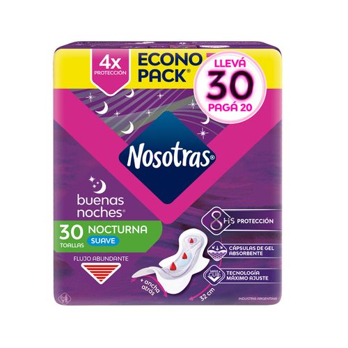 TOALLA INTIMA NOSOTRAS NOCTURNA BUENAS NOCHES 30X20