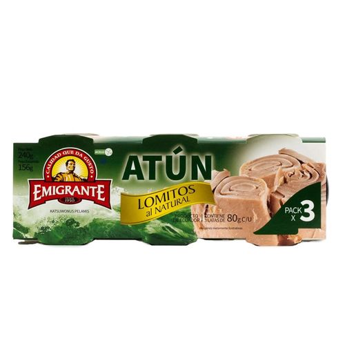 Atun Emigrante Lomitos Al Natural 80Gr Pack 3Un