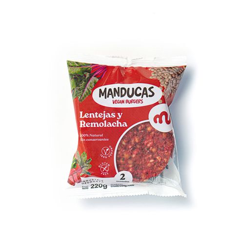 HAMBURGUESAS MANDUCAS SIN GLUTEN LENTEJAS REMOLACHA 220GR VE