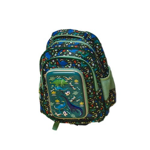 MOCHILA ESTAMPADA Y PATCH DINOSAURIOS GRIS NIÑO