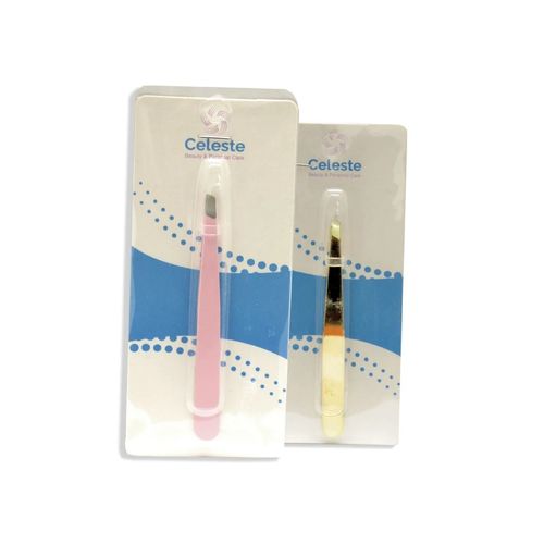 Pinza Celeste De Depilar Dorada